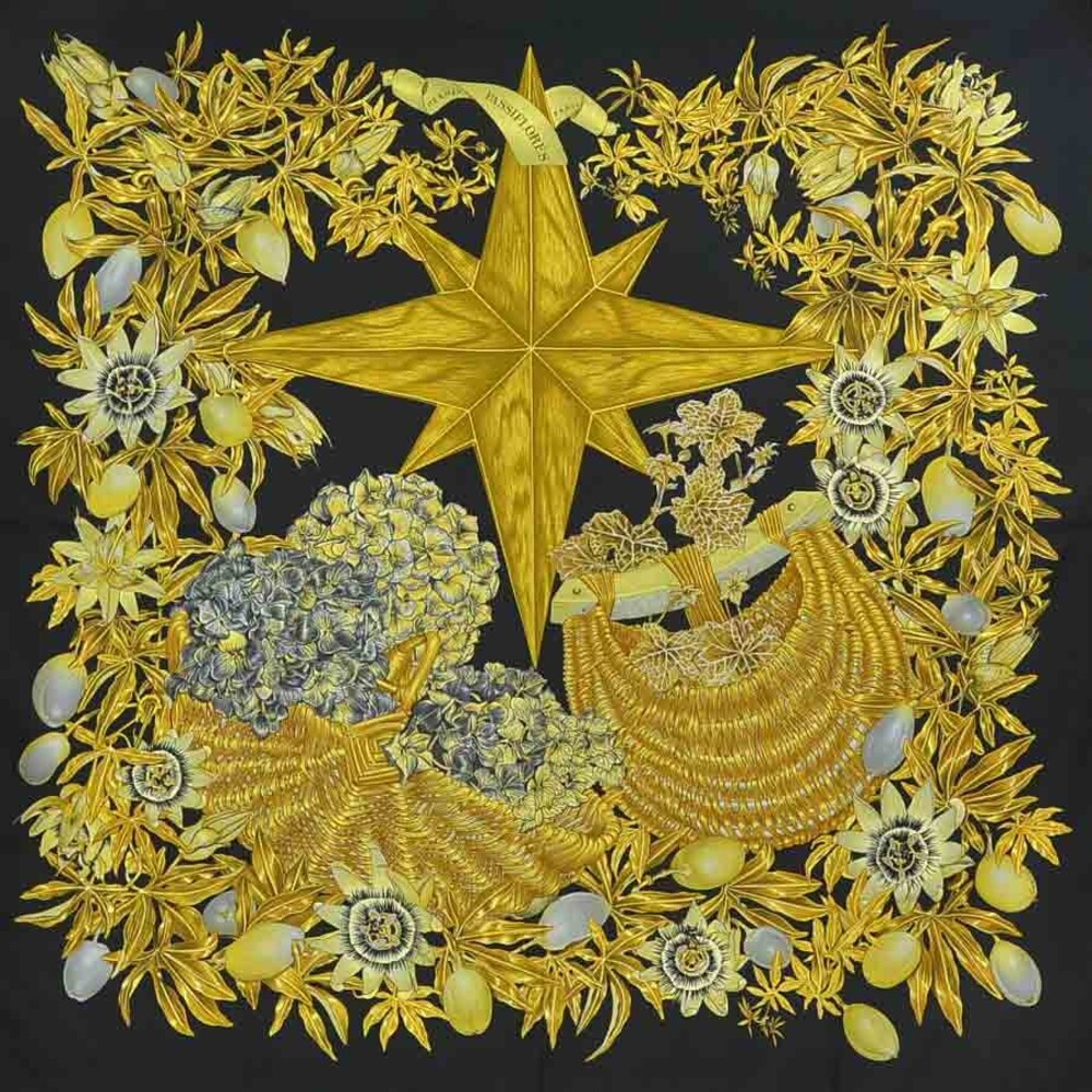 Auth Hermes Carre 90 Passiflores Scarf #323737H25B
